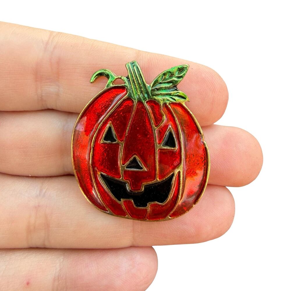 Vintage Halloween Jewelry Pumpkin Brooch Jack-o’-lantern Brooch